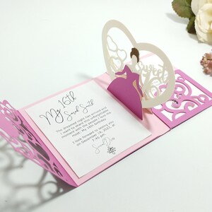 SVG Cricut JOY Mini Pop Up Sweet 16th Invitation Template Tri Fold Swirly Invitations Princess 16t SVG Cut File for Cricut Silhouette Cameo
