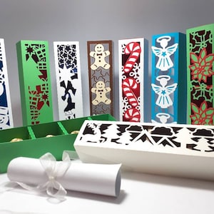 Zestaw 8 SVG świąteczne pudełko czekoladowe SVG pliki cięte pojemnik na cukierki Cricut szablon pudełko na świąteczne przysmaki dxf pudełko Bonbonniere Christmas Favor