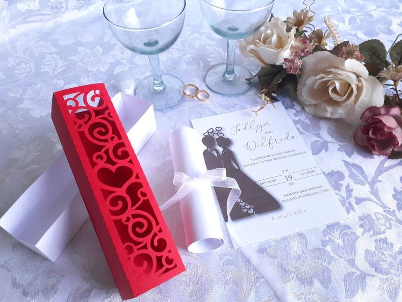 SVG Wedding Invitation Box Swirly Cut File Cricut Template Swirly Heart Favor Box Valentine's Day dxf Wedding Gift Box Silhouette Cameo image 1