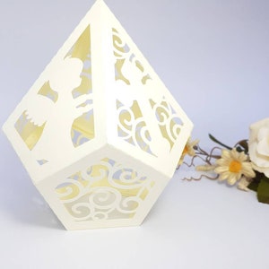 Modèle de pièce maîtresse de Pâques en croix et ange SVG, lanterne en papier 3D, fichier de découpe Cricut DXF, silhouette découpée au laser