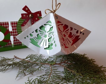 SVG Christmas Ornament Box Cricut Lantern 3D Paper Craft Angel Diecut Template Tea Light Christmas DIY Decor Baptism Laser Cut DXF
