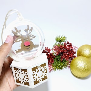 SVG Snow Globe Ornament Ball Gift Box Rudolph Svg Cut Files Candy Holder Cricut Template Christmas Treat Box