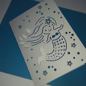 Modèle de carte pop-up sirène SVG, fichier de découpe Cricut, découpe laser, Silhouette DXF