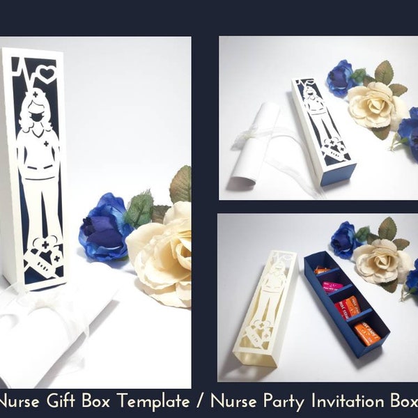 SVG Nurse Gift Box Thank You Medical Workers Template Invitation Box Greeting Card Cut File Cricut Favor Box Nurse's day Laser Cut