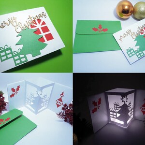SVG Pop Up Christmas Card Template 3D Paper Lanter Tealight Card Box Cricut Template 3D Paper Craft Centerpiece cutting file DXF DIY