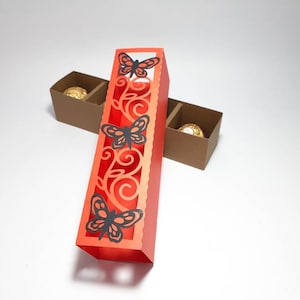 Fichier de découpe SVG Boîte cadeau chocolat Porte-bonbons papillon Fichier de découpe Cricut Modèle Feuilles Boîte à dragées tropicale Boîte à bonbonnière