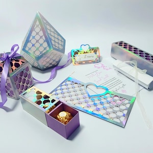 Set Hochzeitsblumen Spitzentaschenumschlag Einladung | Bonbonschachtel | Einladungsbox | Papierlaterne | Klassische Geschenkbox | Tischkarte | SVG