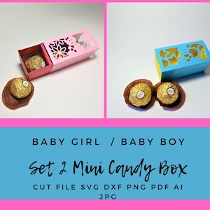 Set di 2 file di taglio SVG Girl Shower Oh Baby boy Mini Candy Boxes modelli cricut laser scatola di cioccolato Silohuette