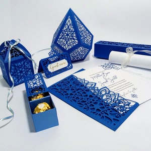 Ensemble d'enveloppes de poche pour invitation de mariage marocain | Boîte de bonbons | Boîte d'invitation | Lanterne en papier | Coffret cadeau classique | Marque-places | SVG