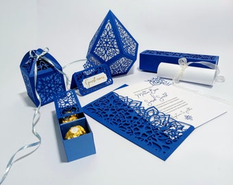 Set Moroccan Wedding Pocket Envelope Invitation | Candy Box | Invitation Box | Paper Lantern | Classic Gift Box | Table Place Card | SVG