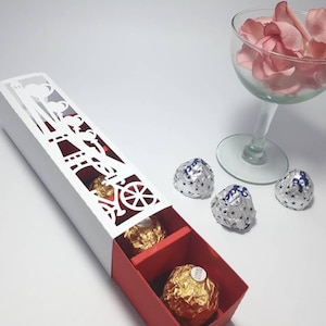 Arquivo de corte SVG Caixa de presente de chocolate Torre Eiffel Porta-doces Arquivo de corte Modelo Cricut Caixa de lembrancinhas de casamento dxf Caixa de bombons Dia dos Namorados