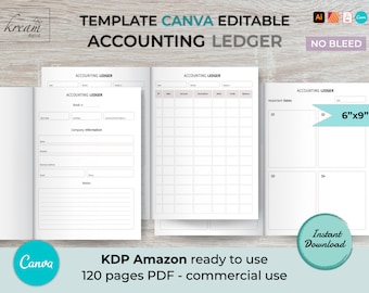 CANVA Accounting Ledger Template | 6×9 inches | 120 pages | KDP interior | Commercial licence