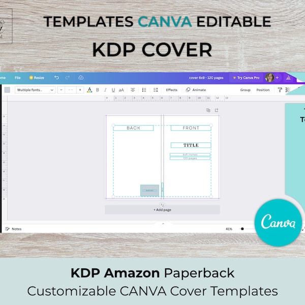 CANVA KDP Cover Templates 6x9  for  50, 100, 110, 120, 130, 140,  150, 180, 200, 250 pages | ready to edit