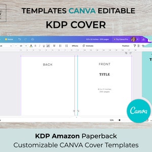 CANVA KDP Cover Templates 8,5x11 inches for 50, 100, 110, 120, 130, 140, 150, 180, 200, 250 pages | ready to edit