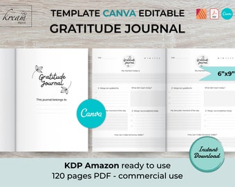 Gratitude Journal Template Canva | KDP Interior | 6x9 Printable Journal | 2 unique page designs