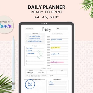 CANVA Template Daily Planner | 7 Days | 6 Styles | Printable PDF | A4 ...