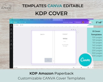 CANVA KDP Cover Templates 5x8 inches for 100, 120, 130, 140, 150, 200, 300, 400 pages | ready to edit