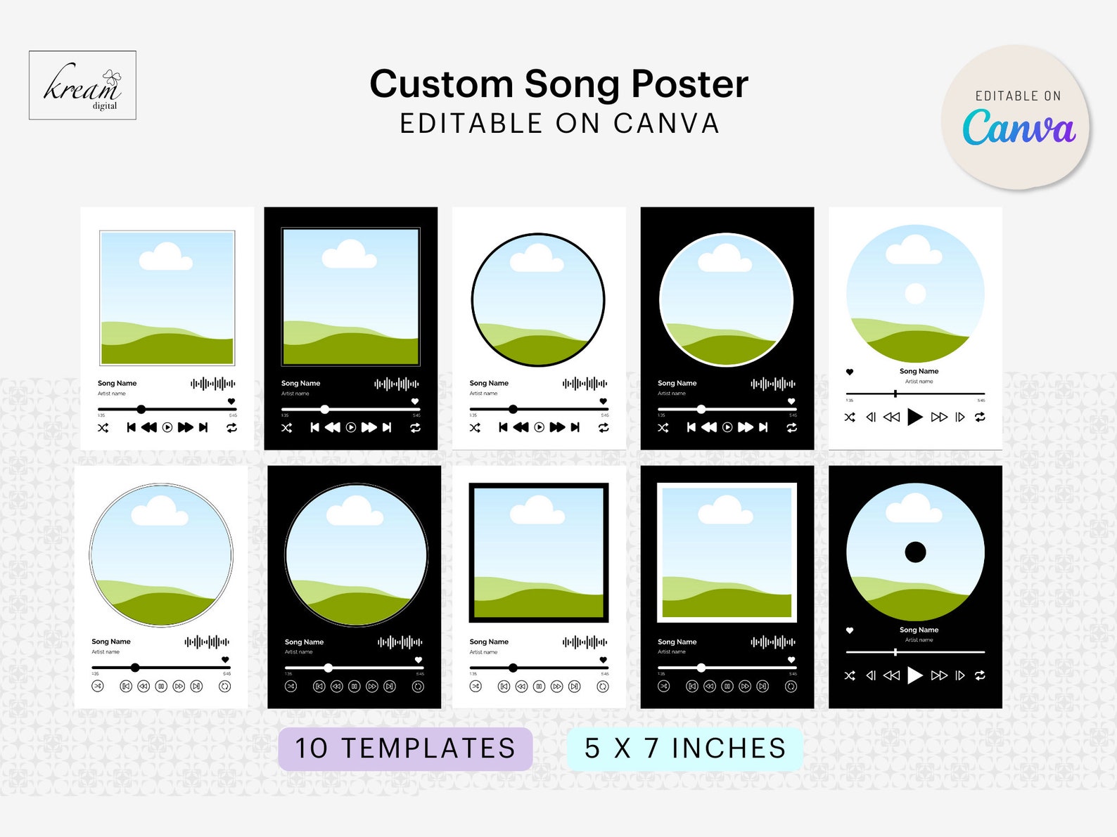 CANVA Custom Song Poster Template Editable on CANVA 10 Templates