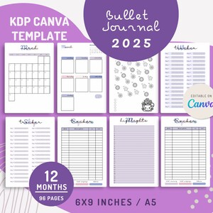 CANVA 2025  Bullet Journal Template | 6×9 inches | KDP interior (BLEED) | Commercial licence