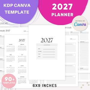 Canva用2027年プランナーテンプレート、編集可能な6x9 KDPインテリアデジタルダウンロード