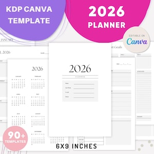 CANVA 2026 Planner templates | KDP Planner | 6x9 inches | Editable in Canva | Printable | Commercial Licence