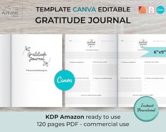 Gratitude Journal Template Canva | KDP Interior | 6x9 Printable Journal | 2 unique page designs