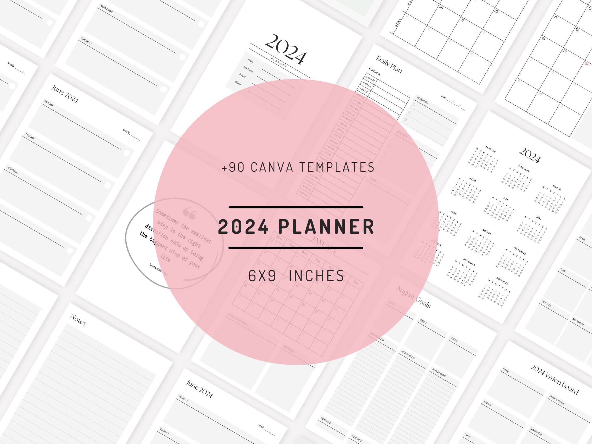CANVA 2024 Planner Templates KDP Planner 6x9 Inches Editable in Canva