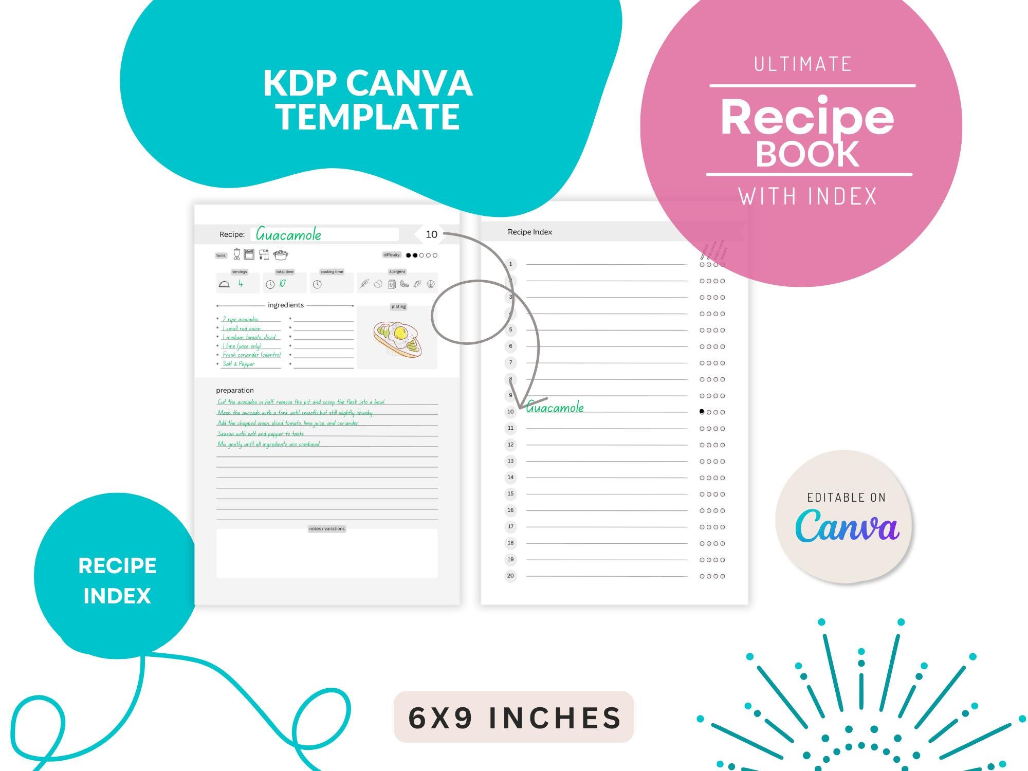 Recipe Book Template | Editable Canva KDP Interior | 6x9 Inches | 106 ...