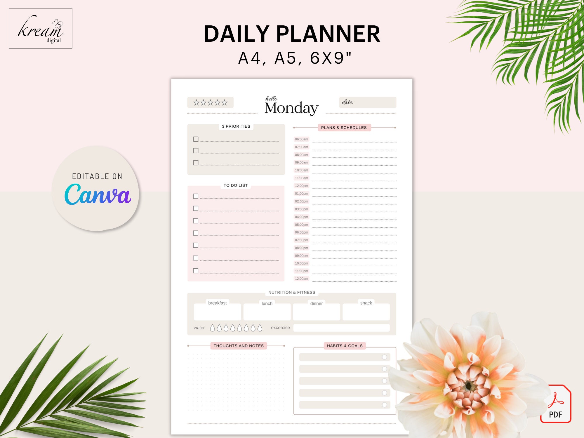 CANVA Template Daily Planner | 7 Days | 6 Styles | Printable PDF | A4 ...