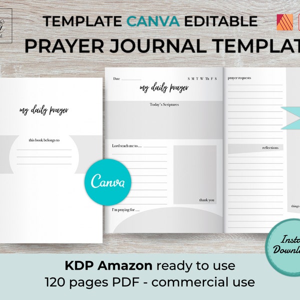 CANVA Prayer Journal Template | 6×9 inches | 120 pages (BLEED) | KDP interior | Commercial licence