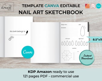 Nail design sketchbook interior CANVA | PDF 121 pages Amazon KDP ready | 8,5 x 11 inches with bleed