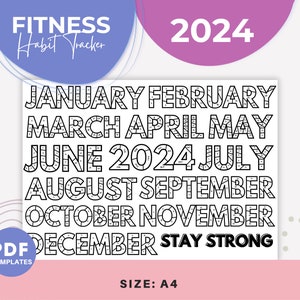 2024 Fitness Habit Tracker, Daily Fitness, Workout Calendar, Workout Tracker, PDF size A4