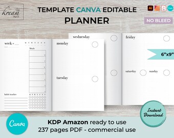 CANVA Undated Planner Template | 6×9 inches | KDP interior | Commercial licence