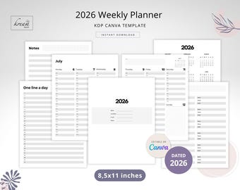 2026 Weekly Planner Template Editable in Canva – Dated 8.5x11 Printable ...