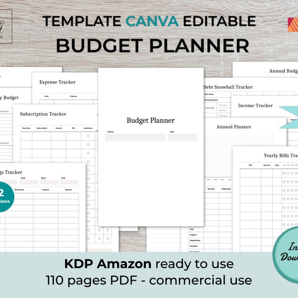 CANVA Budget Planner KDP Template| 6×9 inches | 110 pages | KDP interior | Commercial licence