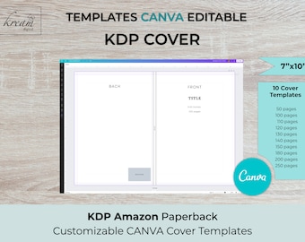 CANVA KDP Cover Templates 7x10 inches for 50, 100, 110, 120, 130, 140, 150, 180, 200, 250 pages | ready to edit