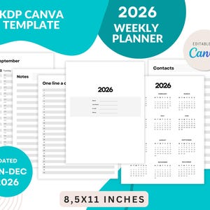 2026 Canva Planner | Dated  Weekly Planner templates | KDP Planner | 8.5x11 inches | Editable in Canva | Printable | Commercial Licence