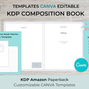 CANVA KDP Composition Book with Cover Templates for 100, 120, 130, 140, 150, 200 pages | 7.5x9.25 inches  | ready to edit