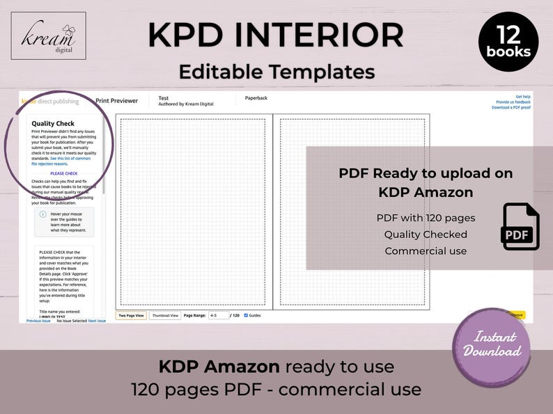 Schermata del software di anteprima di stampa che mostra la pagina interna a griglia pronta per il caricamento su Amazon KDP.