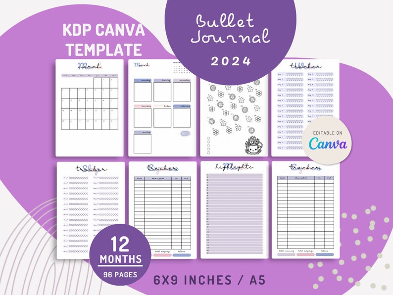 CANVA 2024 Bullet Journal Template 69 Inches KDP Interior Etsy Australia