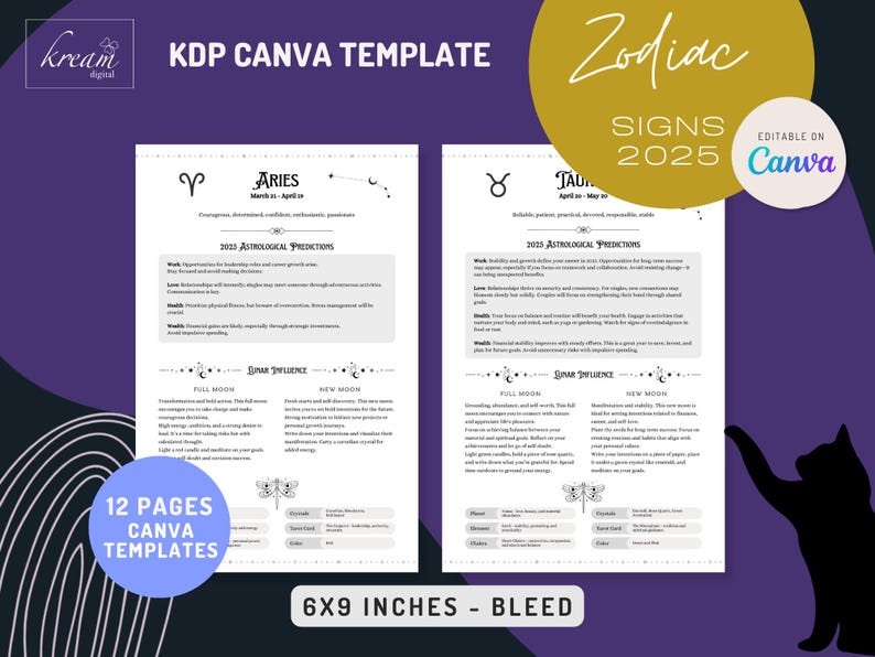 2025 Zodiac Signs KDP Canva Template 12 Pages of Astrological