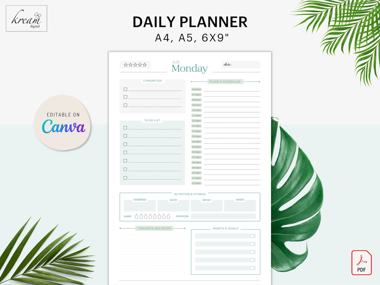 CANVA Template Daily Planner | 7 Days | 6 Styles | Printable PDF | A4 ...