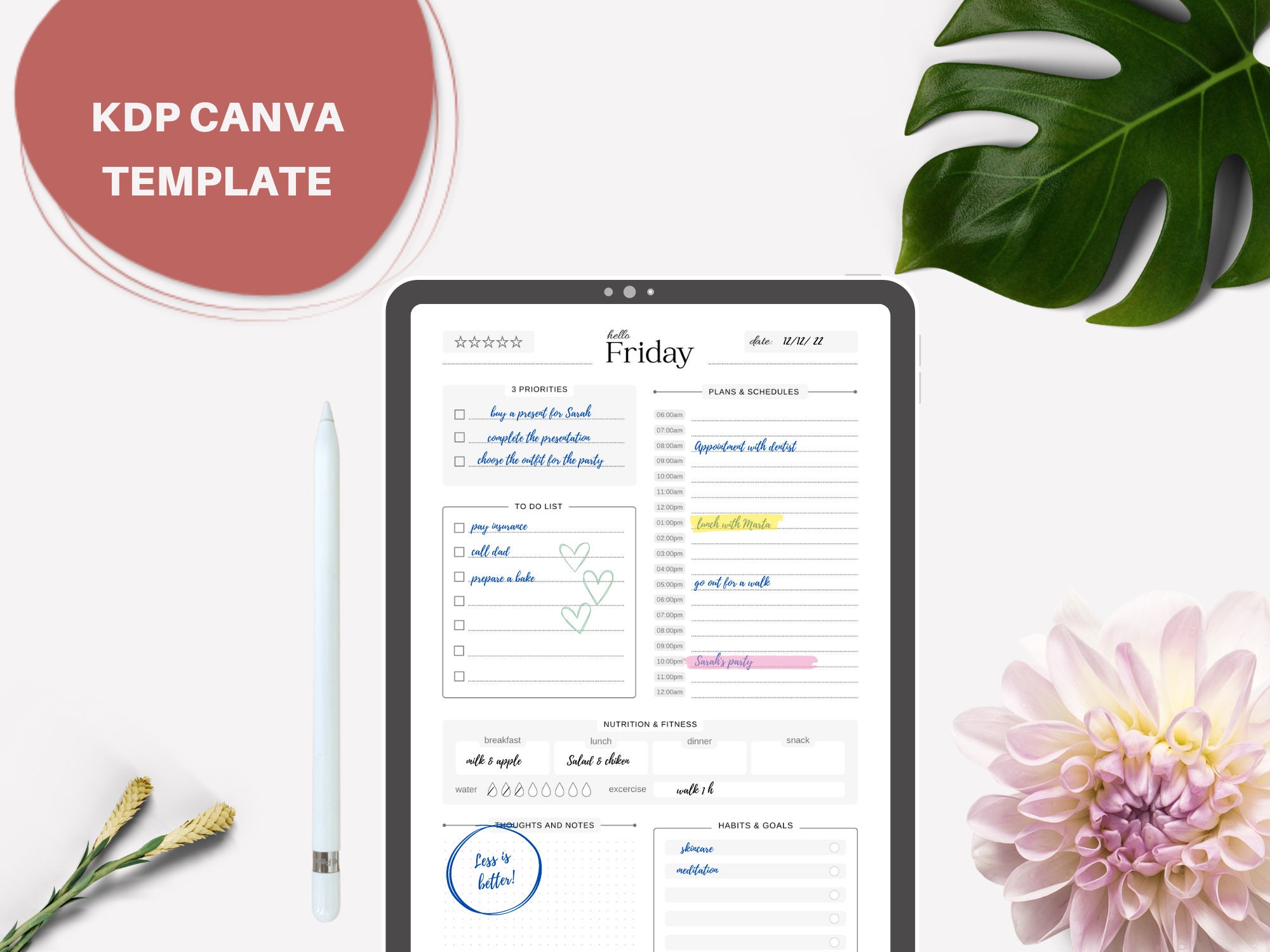Canva daily planner editable templates for journal canva kdp planner