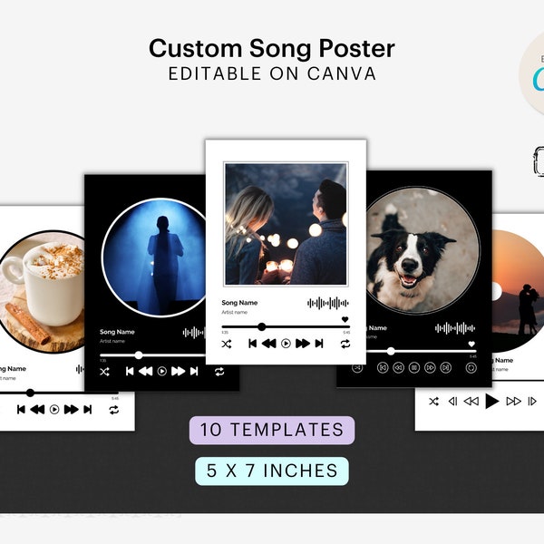 CANVA Custom song poster template | Editable on CANVA | 10 Templates | Digital Download | 5x7" | Commercial Licence