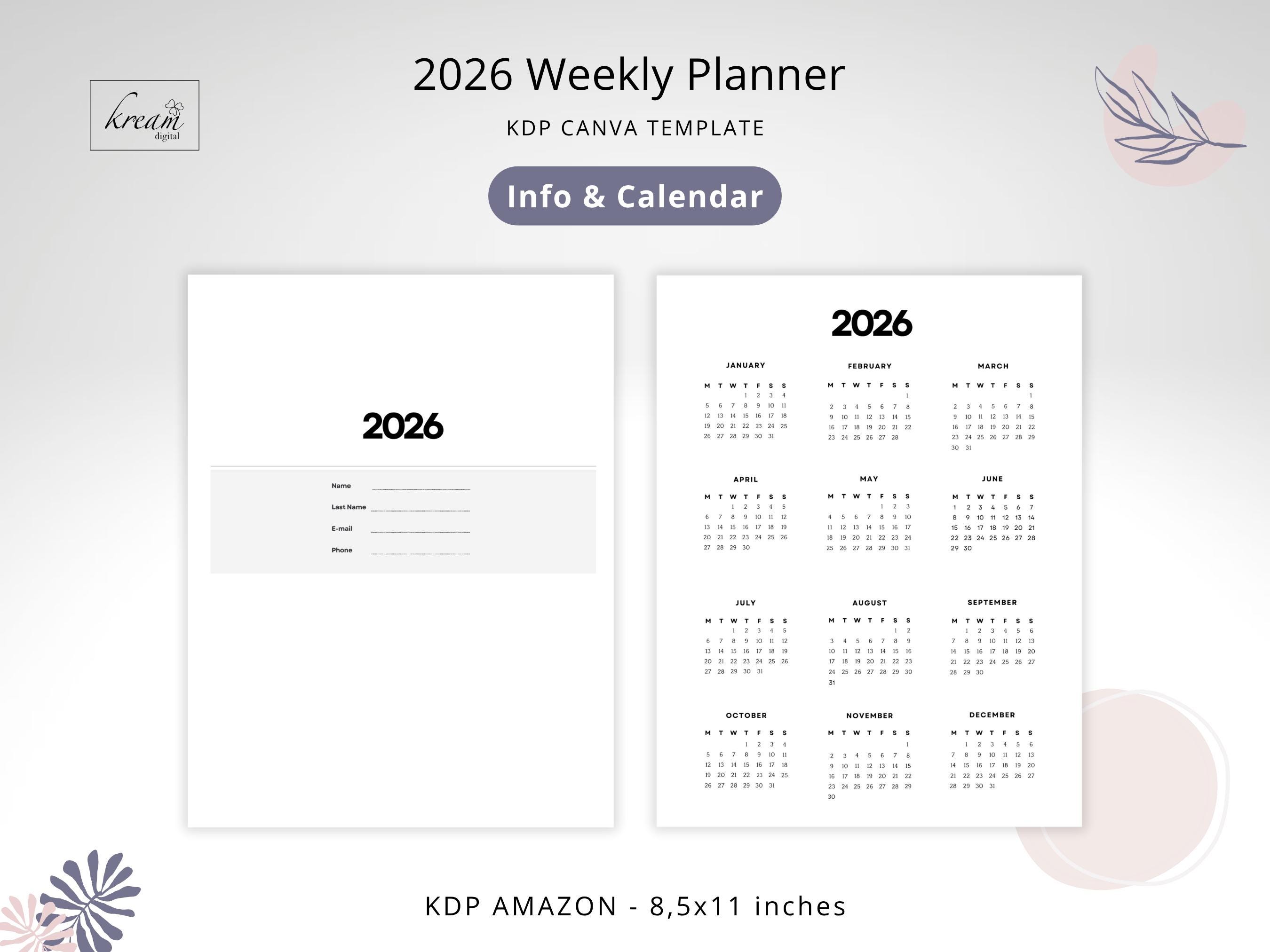2026 Weekly Planner Template Editable in Canva – Dated 8.5x11 Printable ...