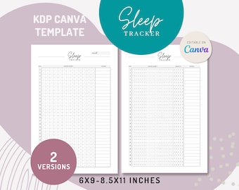 CANVA Sleep Tracker Journal Template | 6×9, 8.5x11 inches | KDP interior or Printable | Commercial license