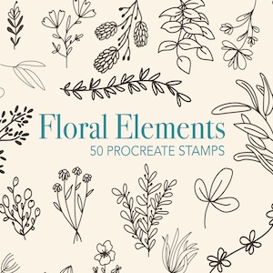 Floral Procreate Stempel, Blumen, Blumen, Blätter, Zweige Procreate Pinsel. Kommerzielle Nutzung