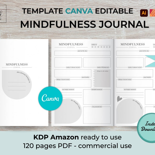 CANVA Mindfulness Journal KDP Template| 6×9 inches | 120 pages | KDP interior | Commercial licence