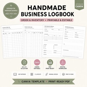 Handmade Business Order and Inventory Logbook, Editable Canva 8.5x11 KDP Interior PDF