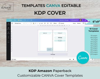 CANVA KDP Cover Templates 6x9  for  50, 100, 110, 120, 130, 140,  150, 180, 200, 250 pages | ready to edit
